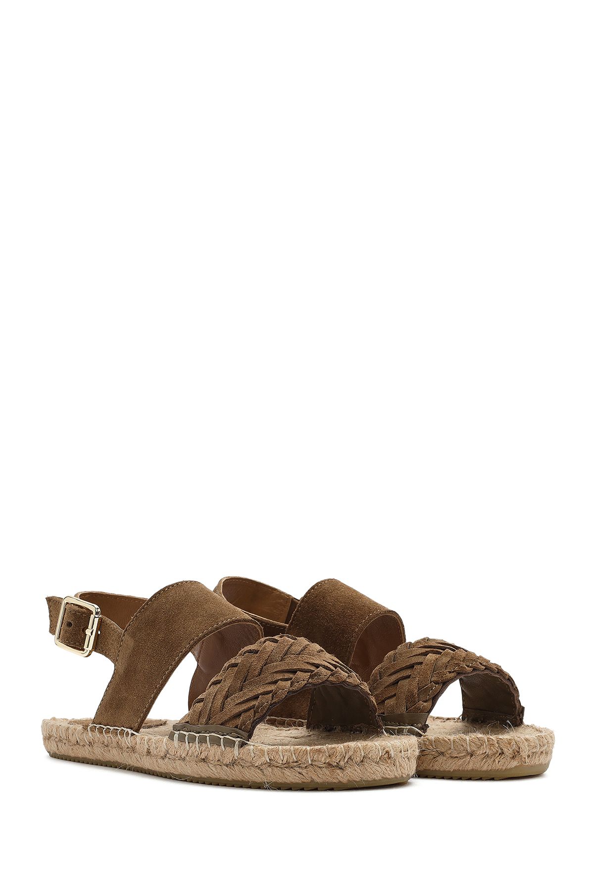 Derimod-Women's Mink Knit Detailed Suede Leather Espadrille 25Sfd 206310 3