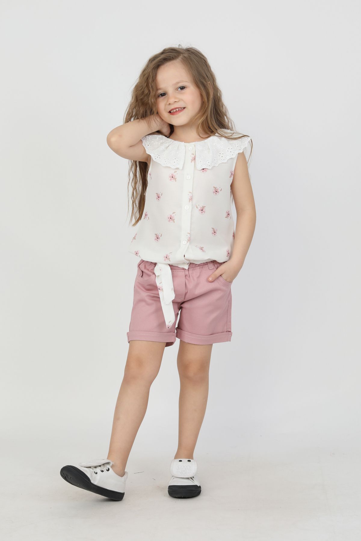 e-çocuk-Lace Collar Flower Embroidered Girl's Suit 4414 8