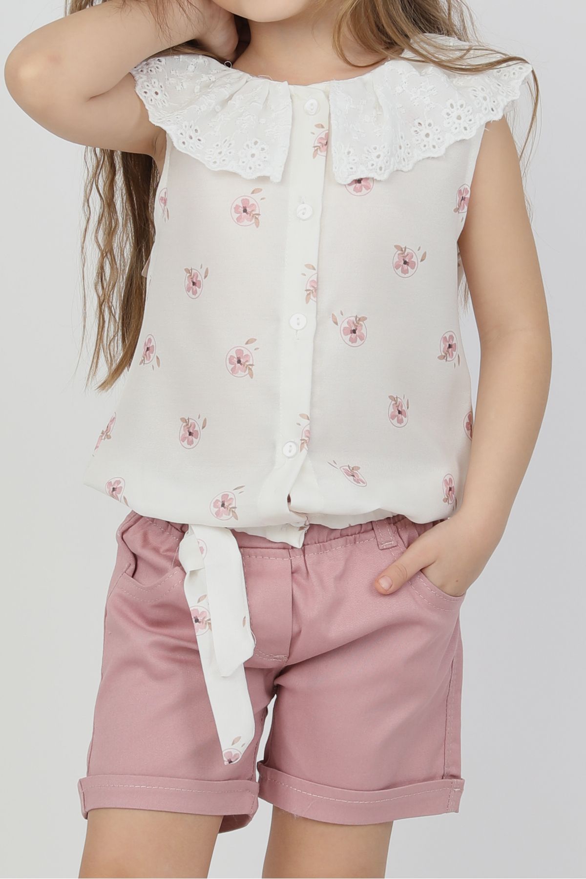 e-çocuk-Lace Collar Flower Embroidered Girl's Suit 4414 7