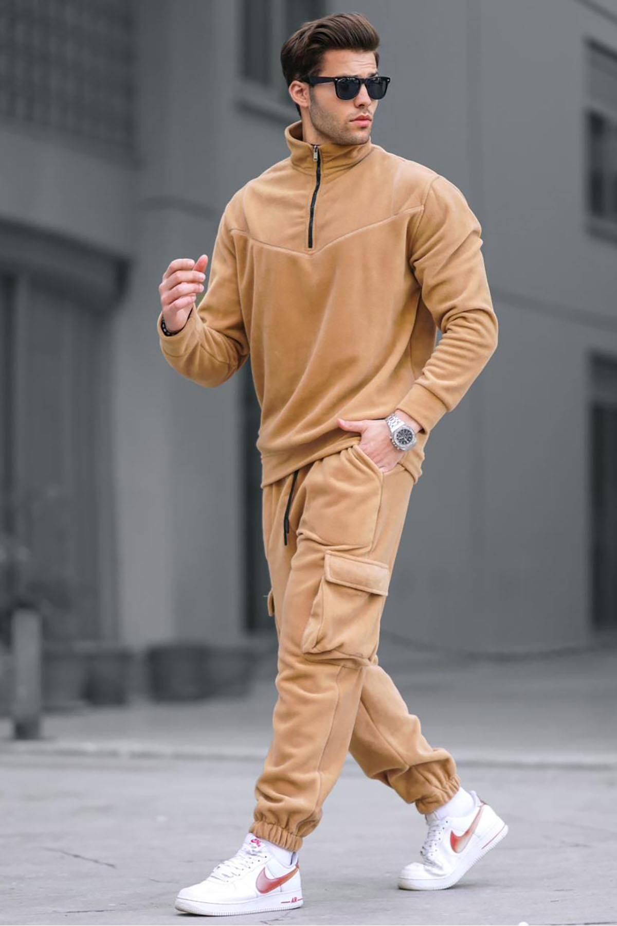 Madmext-Senfgelbes Fleece-Trainingsanzug-Set für Herren mit Reißverschlusskragen 5931 2
