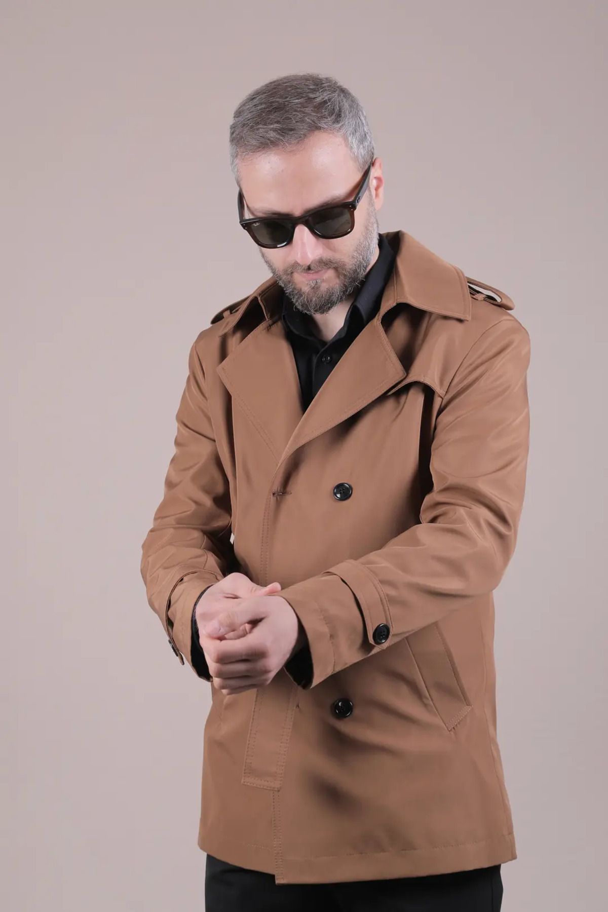 OHEPMODA-Slim Fit Men's Trench Coat with Belt 3