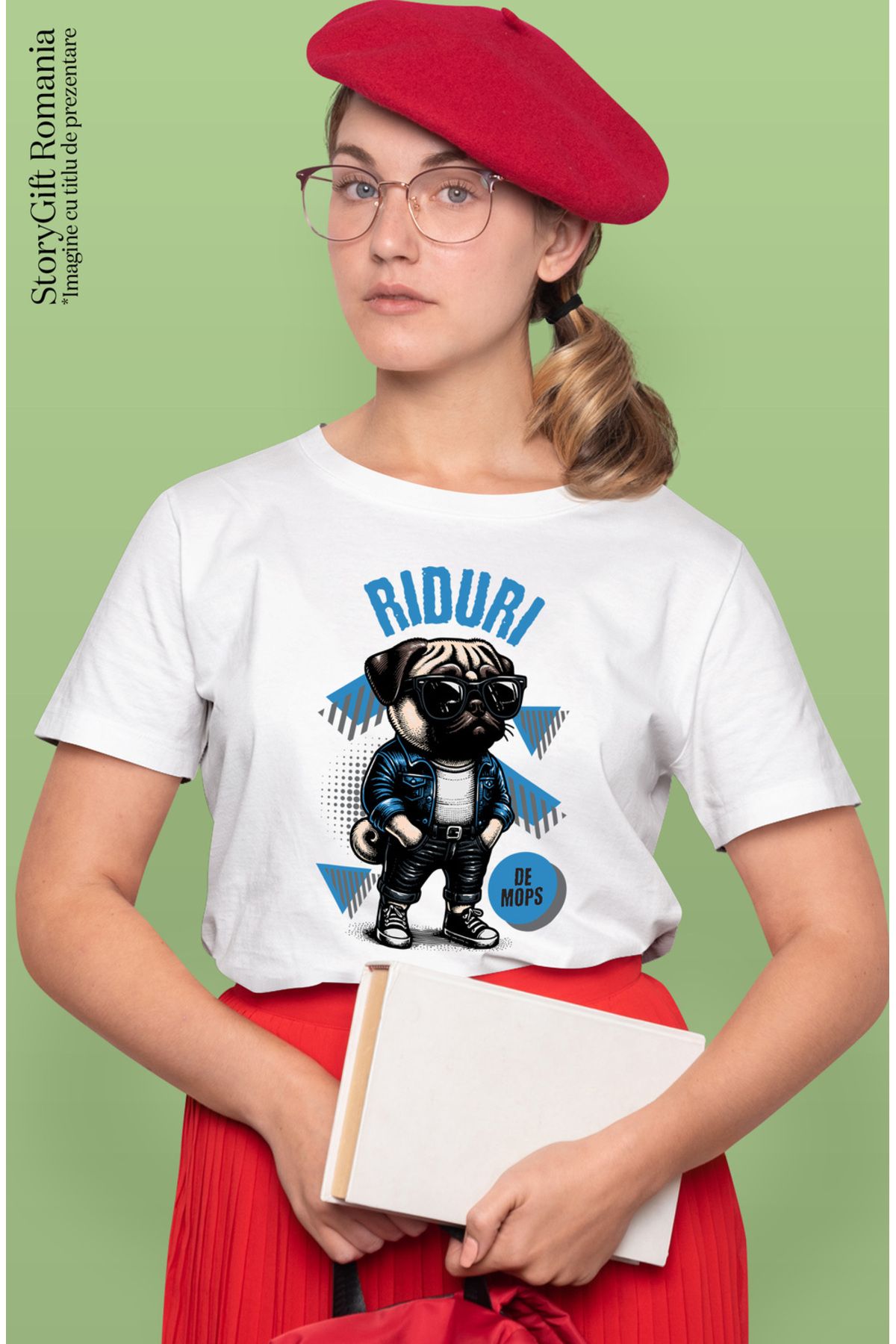 StoryGift Romania-Women's T-shirt Bulldog dog with sunglasses text WRINKLES with print on Fat WHT_XL 2